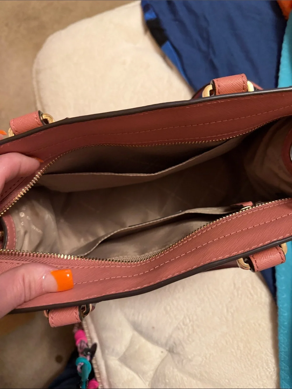 Michael Kors Rose Pink Saffiano Leather Satchel with Gold Hardware